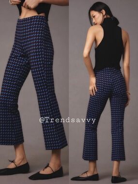 Anthropologie Maeve Margot Kick Flare Cropped Pants Blue XL High Rise NWT